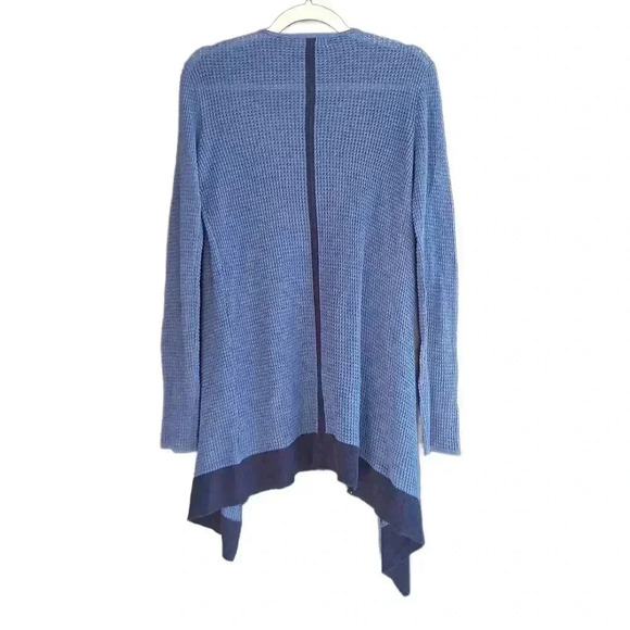 Daisy Fuentes Blue Thermal Knit Open Front Long Sleeve Cardigan Sweater - Picture 2 of 5